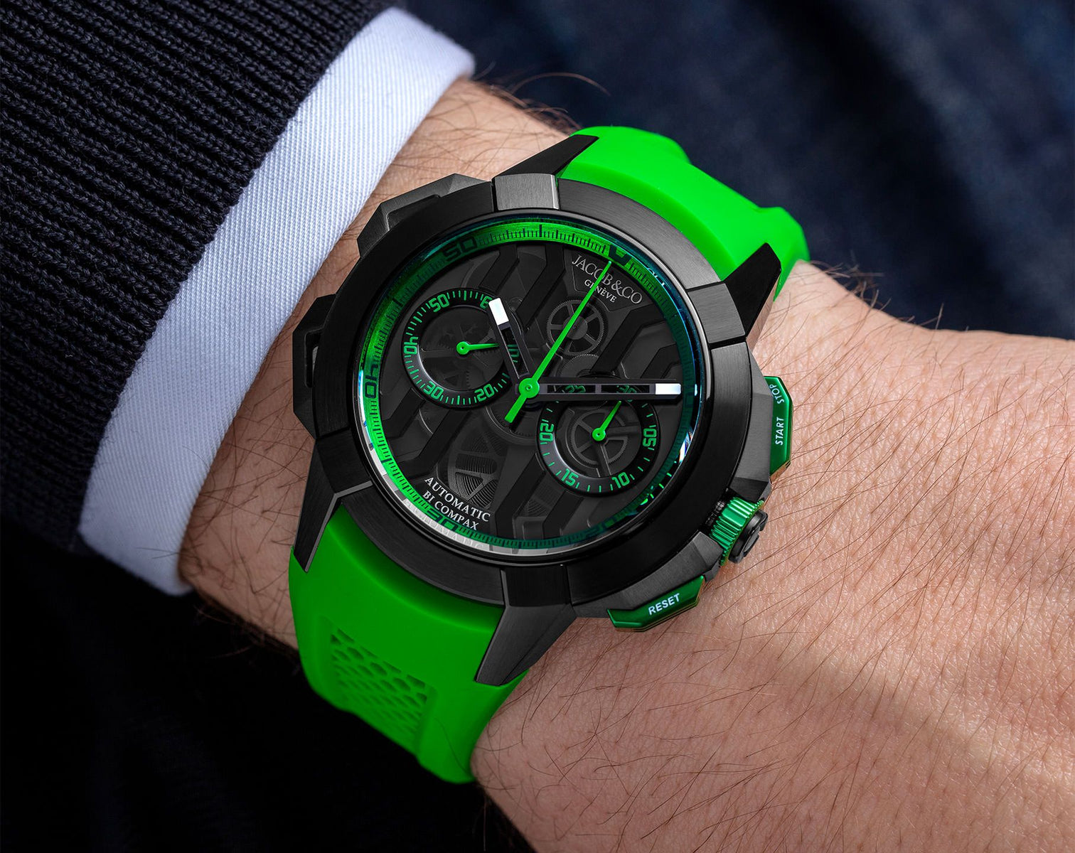 Jacob & Co. Epic X Chrono 44 mm - Black Titanium - Green Inner Ring