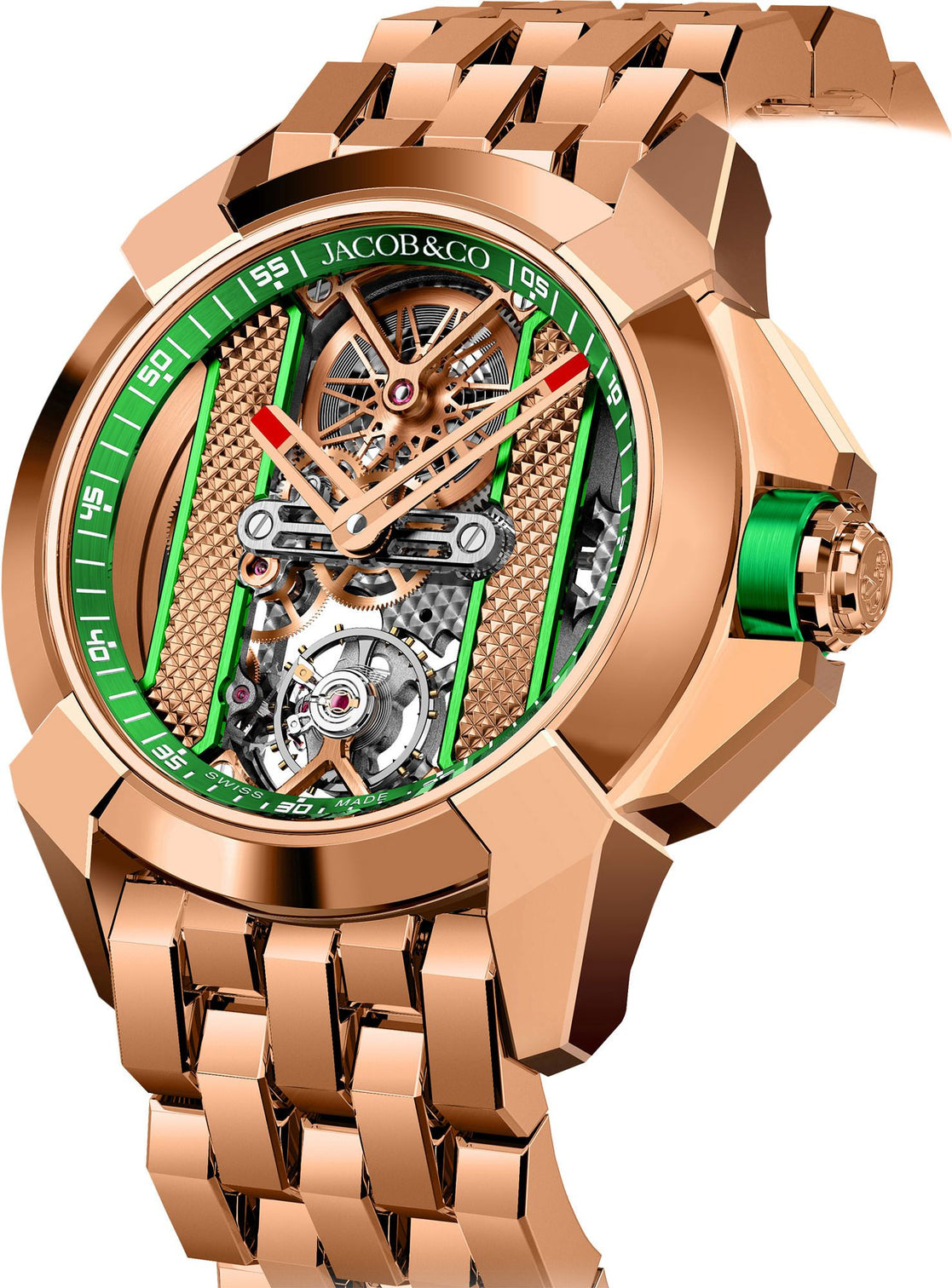 Jacob & Co. Epic X Bridges Rose Gold Bracelet (Green)